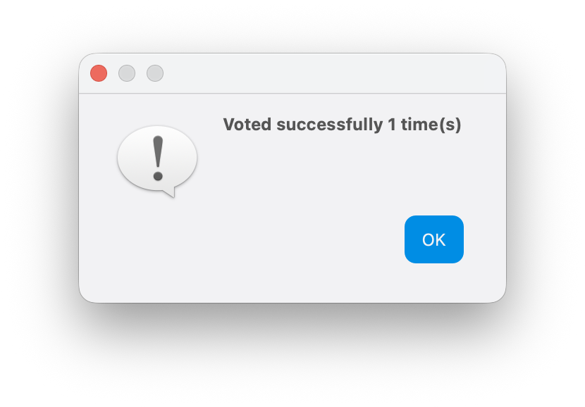 Message du portefeuille confirmant l’envoi réussi d’un vote